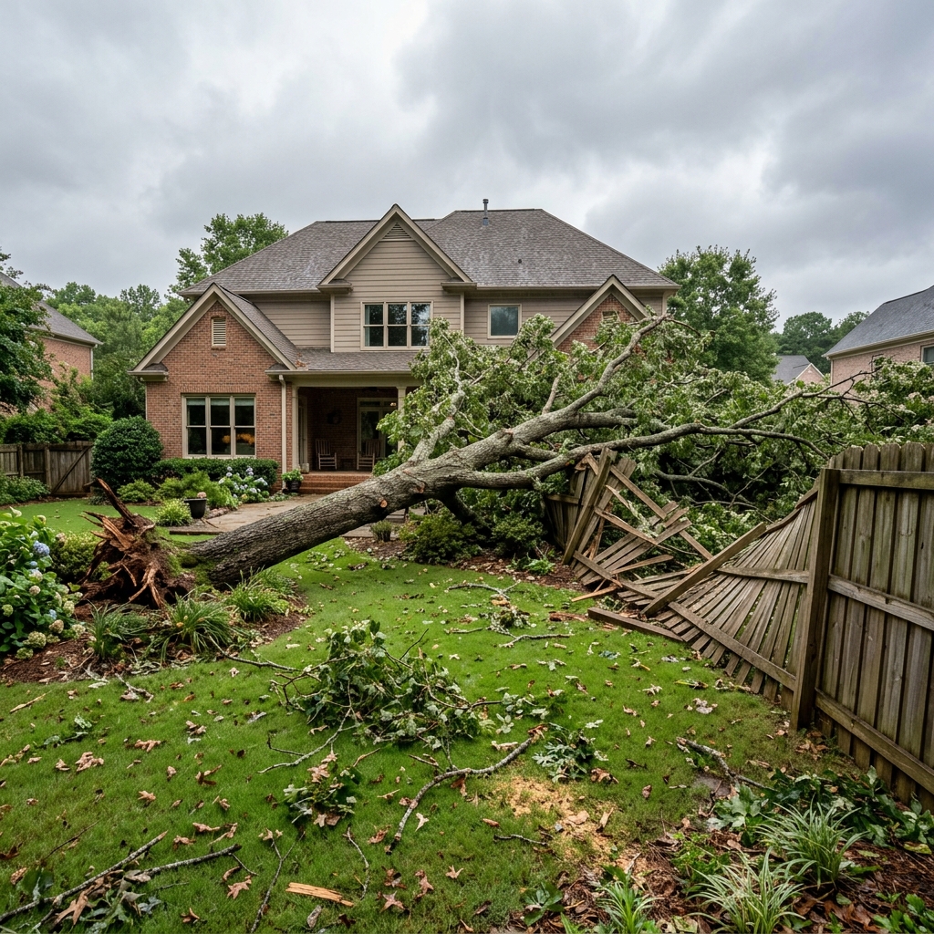 Before: Storm damaged fallen tree in Alpharetta yard