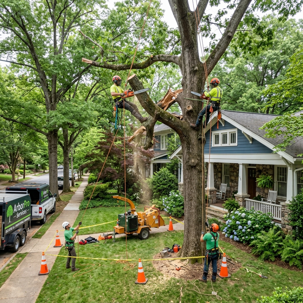 Professional tree removal service near craftsman home in Decatur Georgia DeKalb County