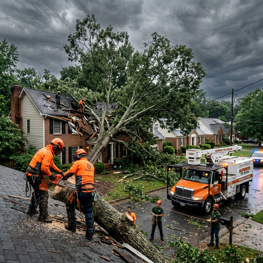 Emergency tree service crew responding to storm damage in Alpharetta GA