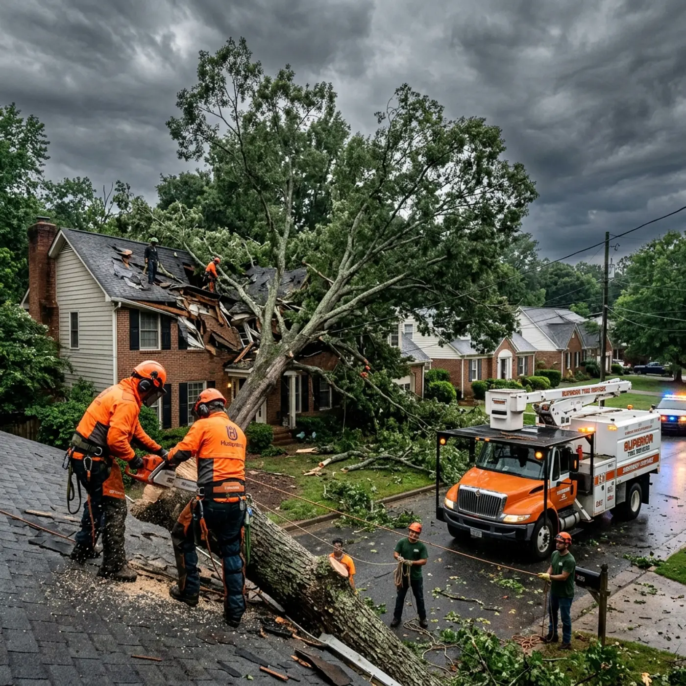 Emergency tree service crew responding to storm damage in Alpharetta GA