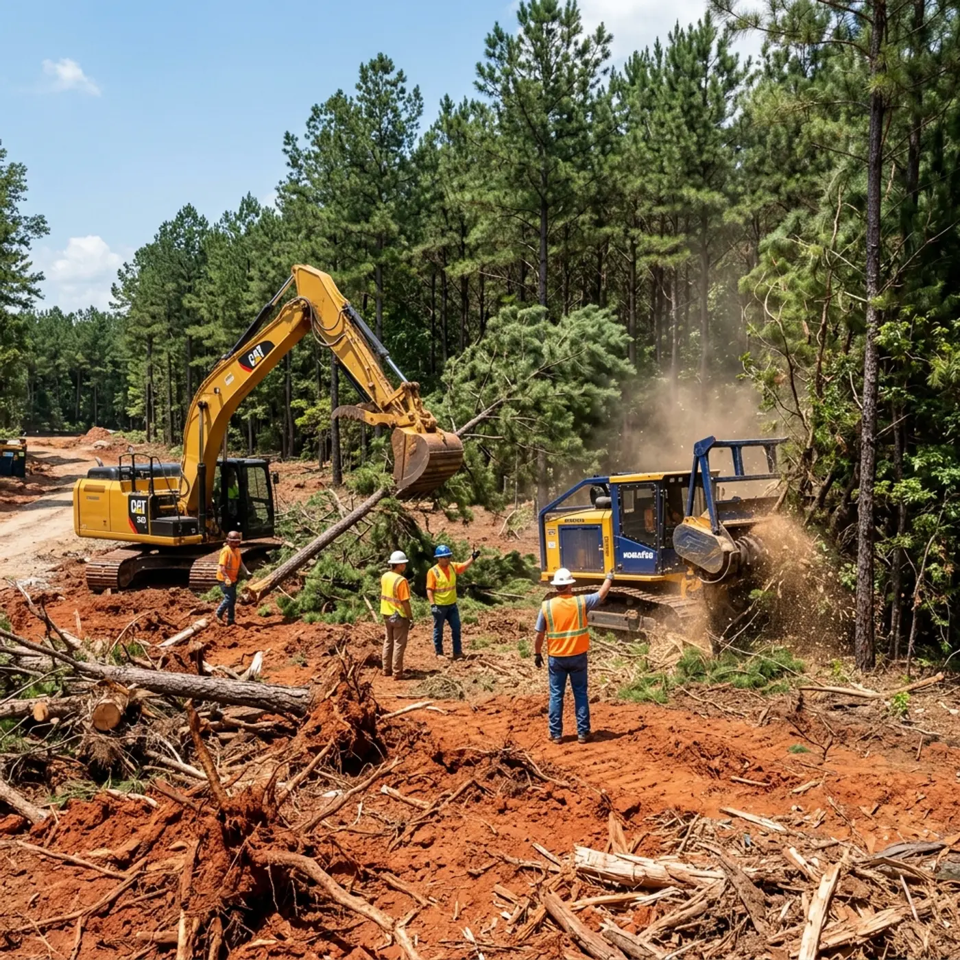 Professional land clearing in Alpharetta GA — heavy equipment clearing wooded lot