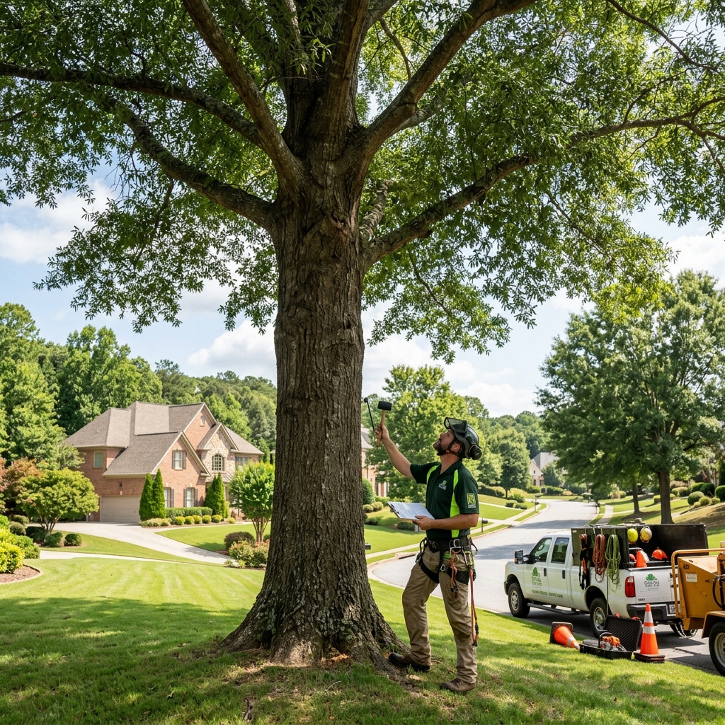 Certified arborist team providing tree care in North Fulton County Georgia upscale residential neighborhood
