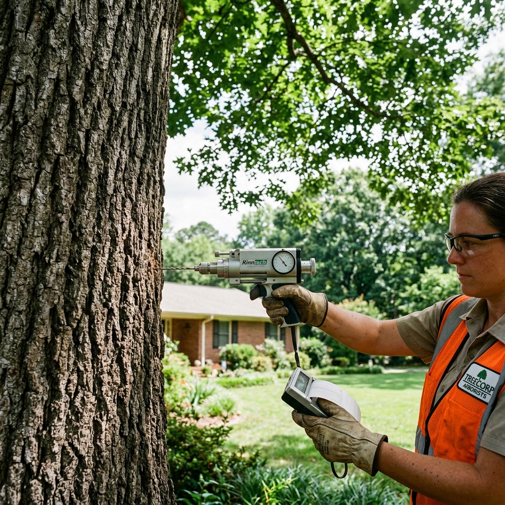Certified arborist inspecting tree health in Alpharetta GA