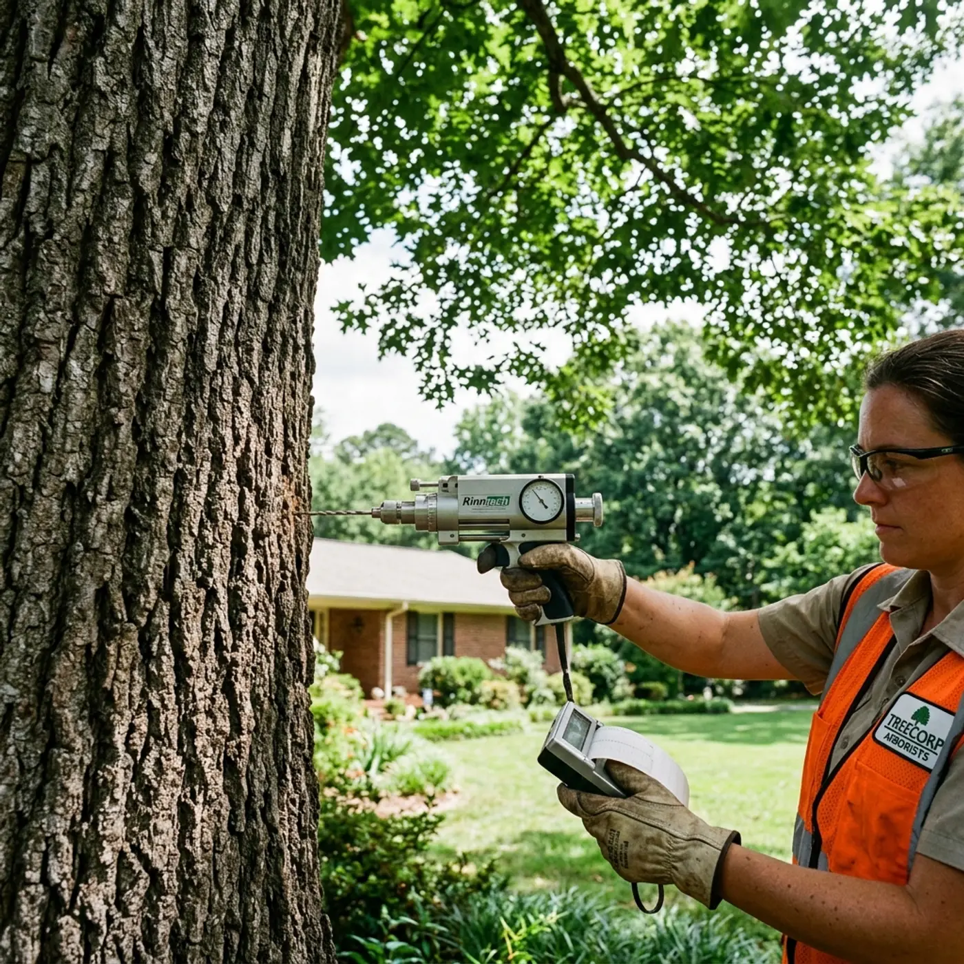 Certified arborist inspecting tree health in Alpharetta GA