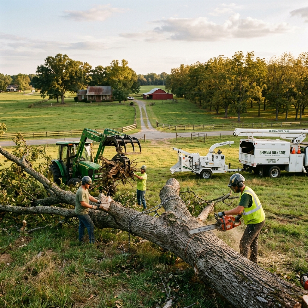 Professional tree removal on rural property in Union Point Georgia Greene County